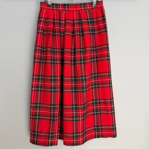 Vintage Lands End Scotland Made 100% Wool Classic Tartan Pleated Midi Skirt